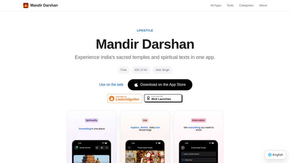 Screenshot of Mandir Darshan