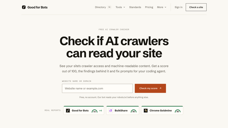 Screenshot of Good for Bots