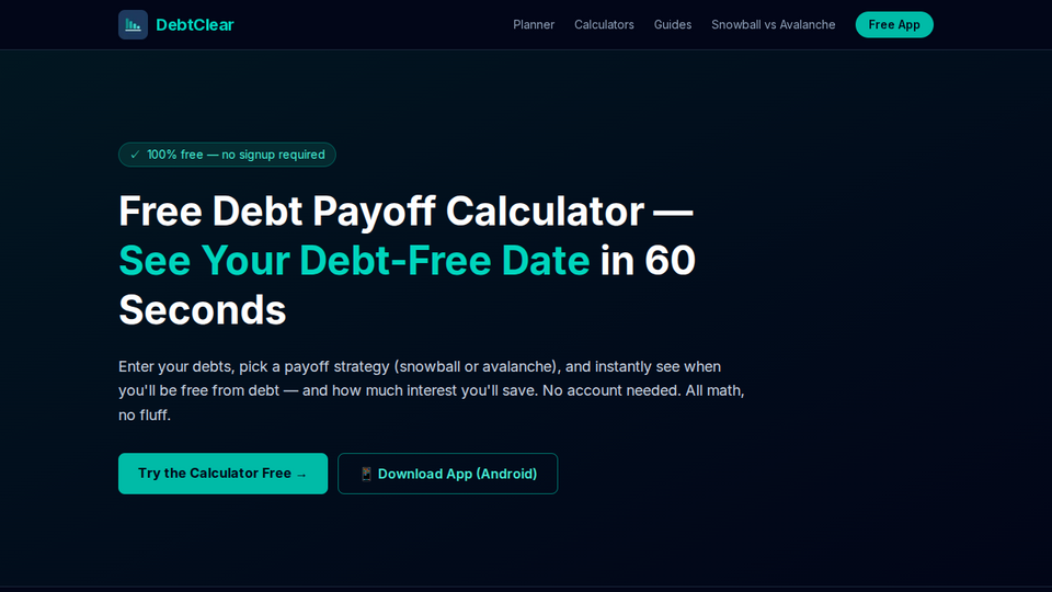 Screenshot of DebtClear