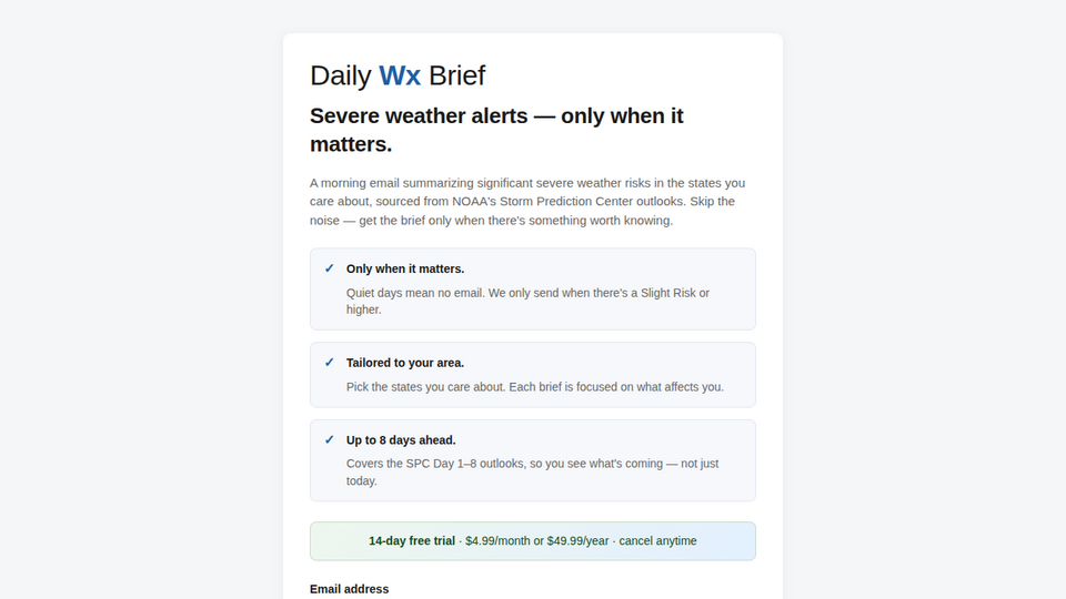 Screenshot of Daily Weather Brief