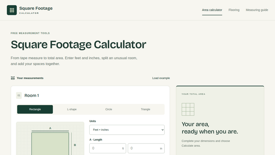 Screenshot of Square Footage Calc