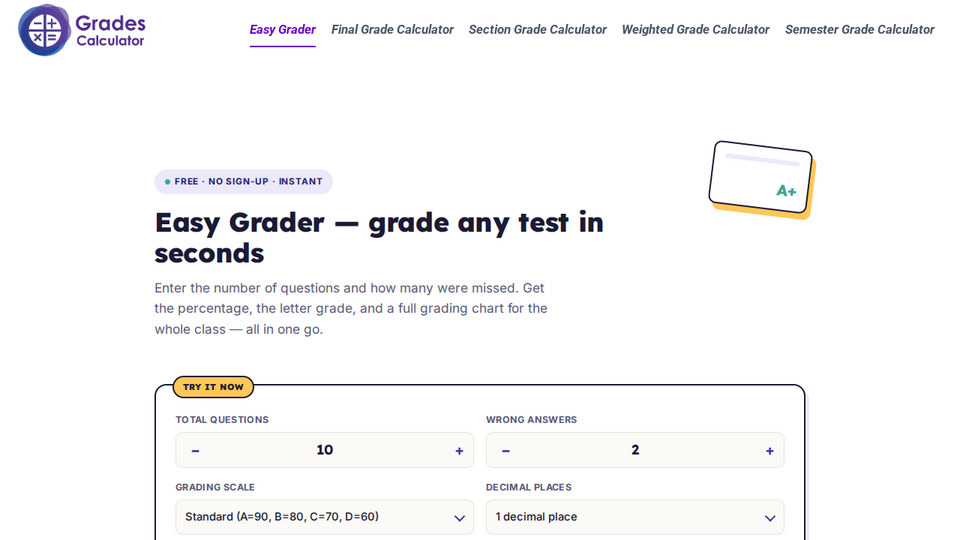 Screenshot of Grades Calculator