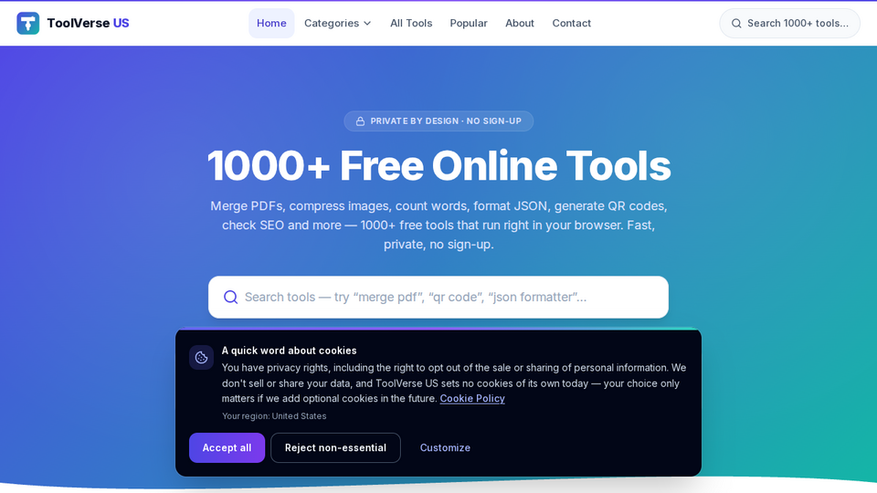 Screenshot of ToolVerse US