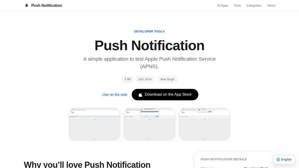 Screenshot of Push Notification Tester