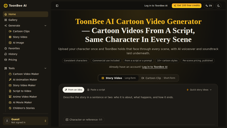 Screenshot of ToonBee AI
