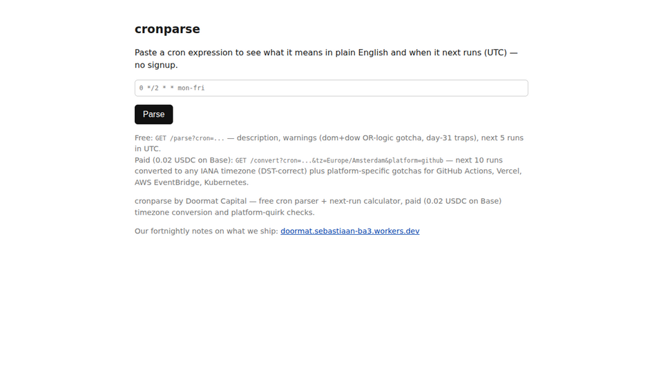 Screenshot of cronparse