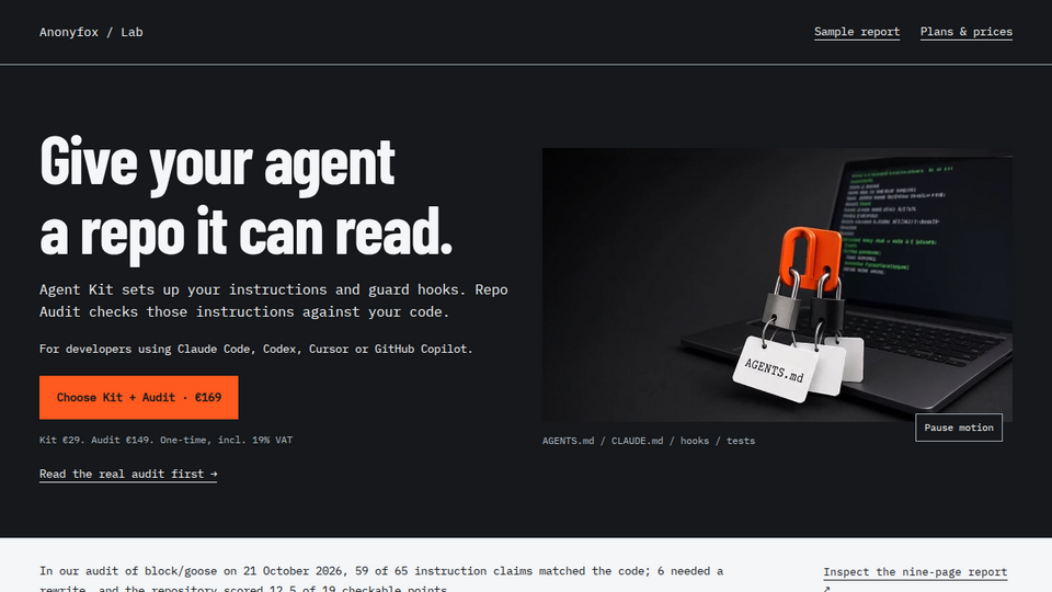 Screenshot of Agent Kit & Repo Audit