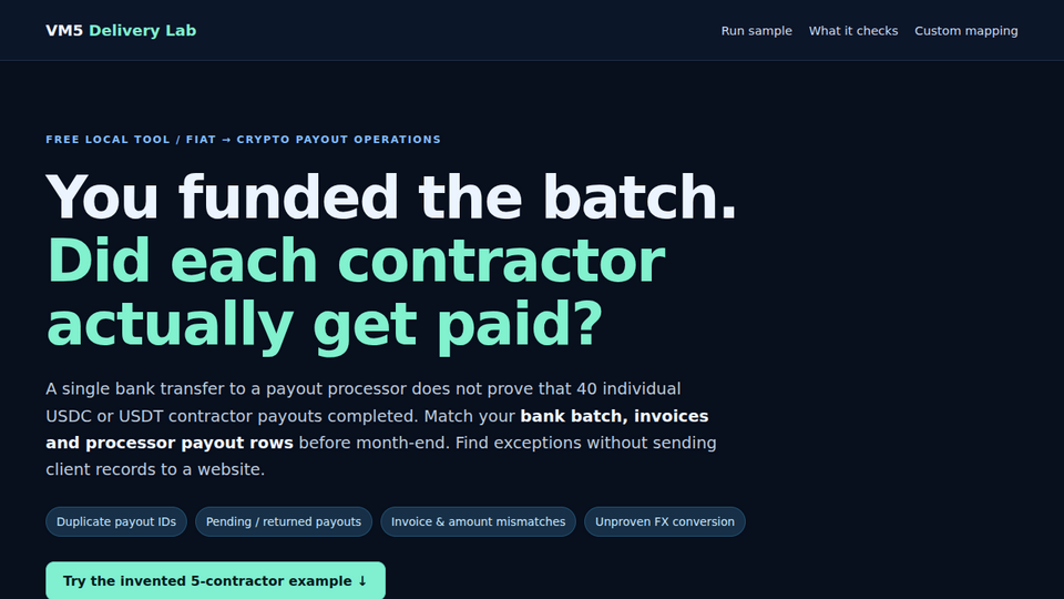 Screenshot of Stablecoin Payout Audit