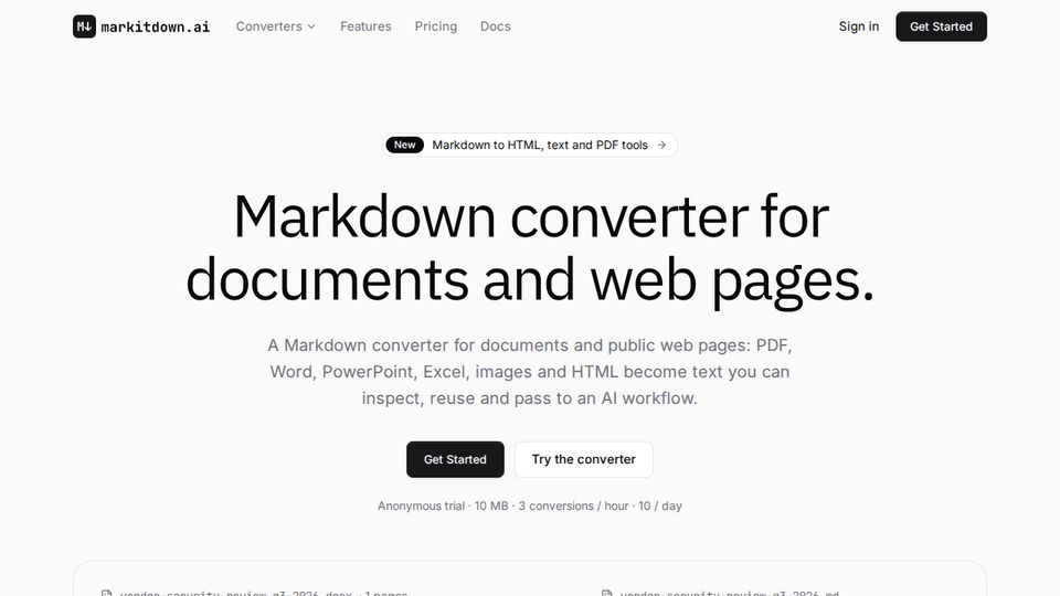 Screenshot of markitdown.ai