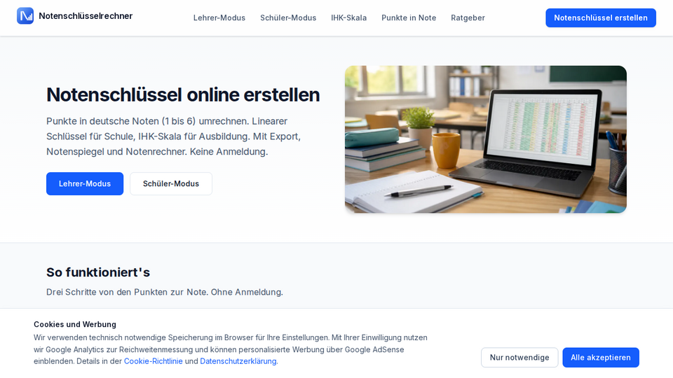 Screenshot of Notenschlüsselrechner