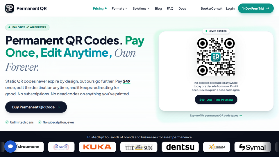 Screenshot of Permanent QR Codes