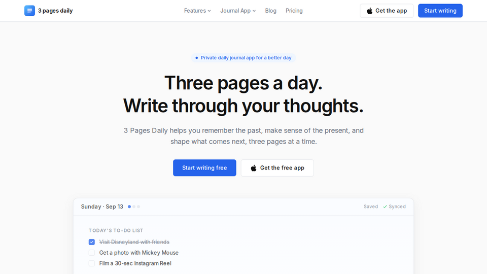 Screenshot of Three Pages Daily