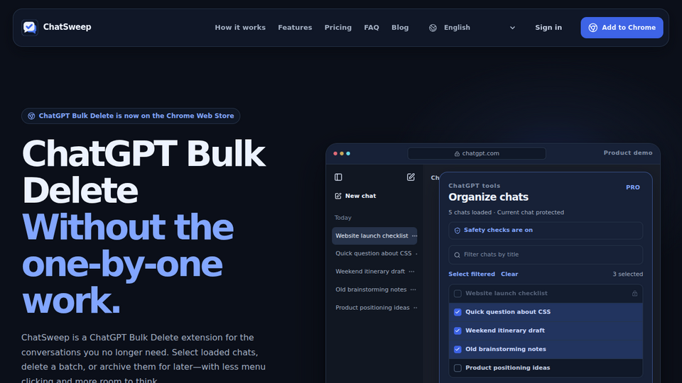 Screenshot of ChatGPT Bulk Delete