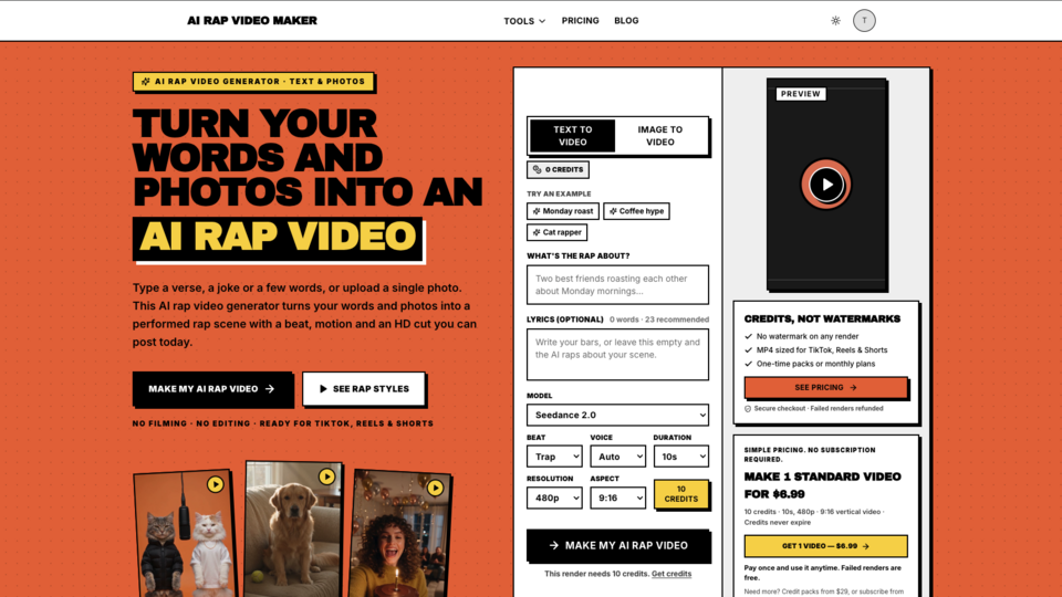 Screenshot of AI Rap Video Maker