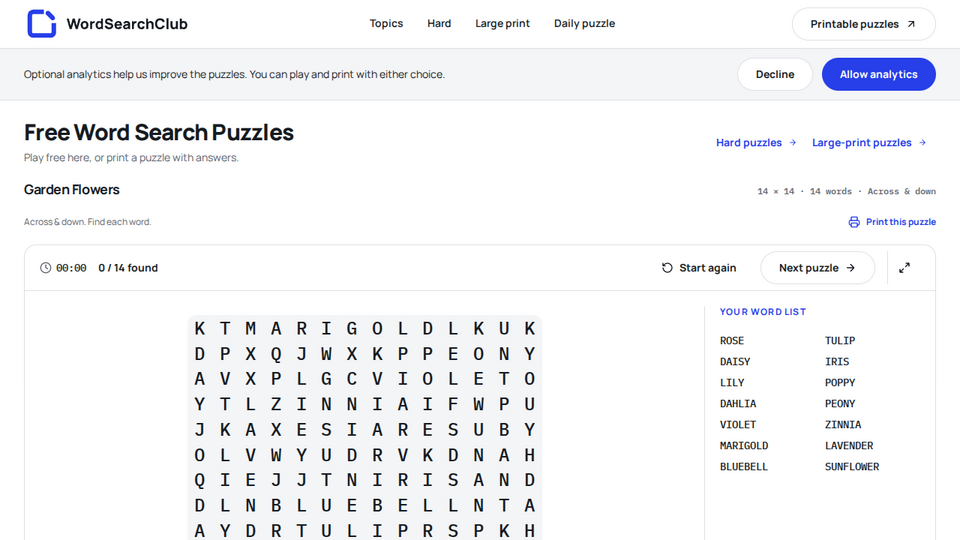 Screenshot of WordSearchClub