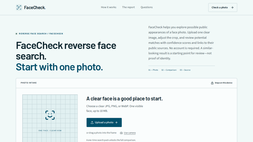 Screenshot of FaceCheck