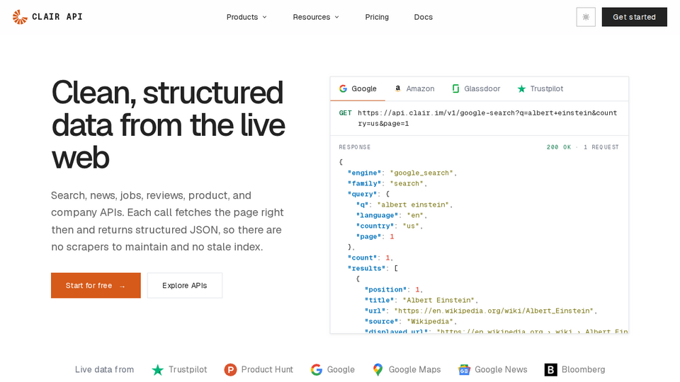 Screenshot of Clair API