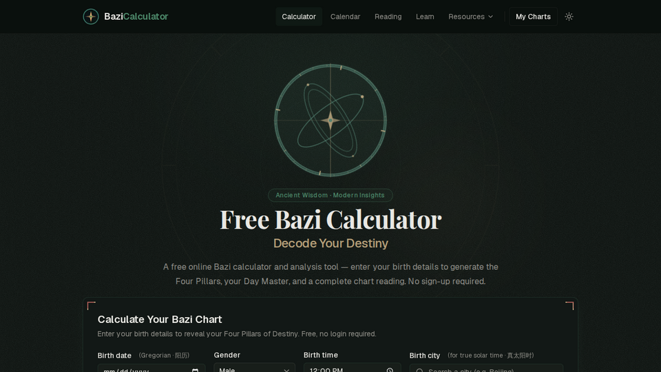 Screenshot of BaziCalculator