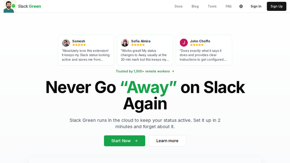 Screenshot of Slack Green