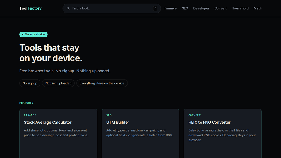 Screenshot of Tool Factory