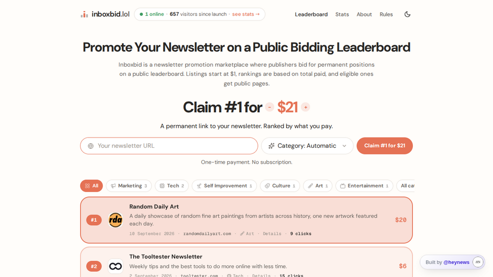 Screenshot of Inboxbid