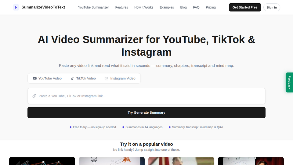 Screenshot of SummarizeVideoToText