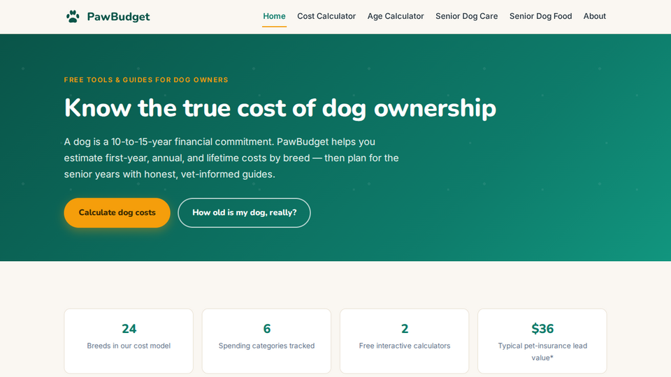 Screenshot of PawBudget