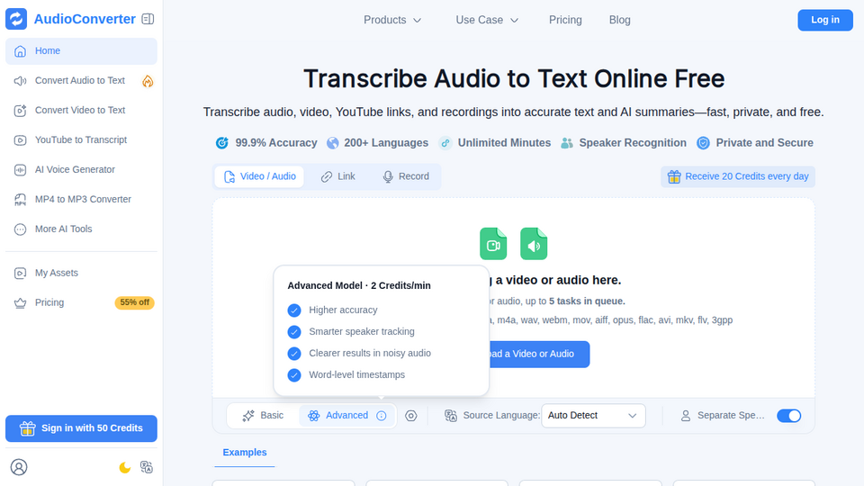 Screenshot of Transcribe Audio to Text