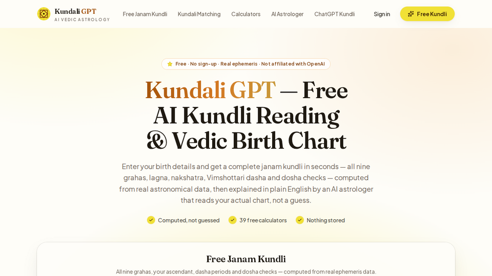 Screenshot of Kundali GPT