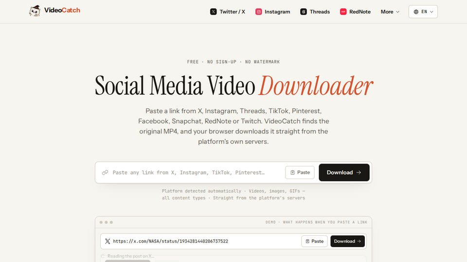 Screenshot of VideoCatch