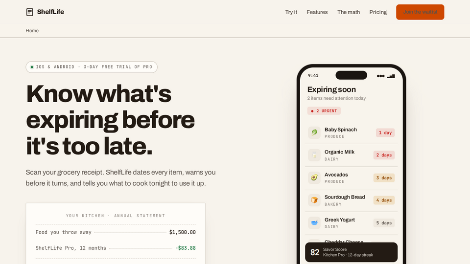 Screenshot of ShelfLife