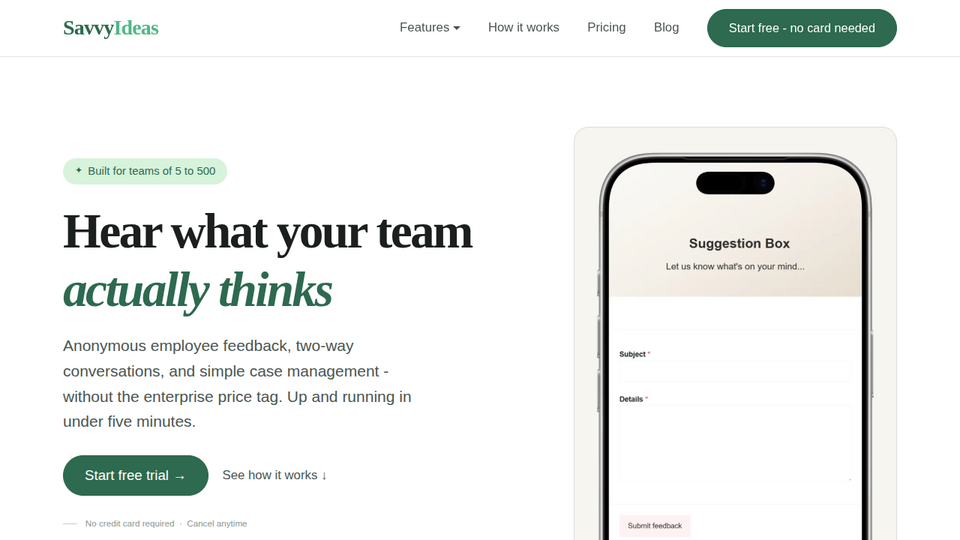Screenshot of SavvyIdeas