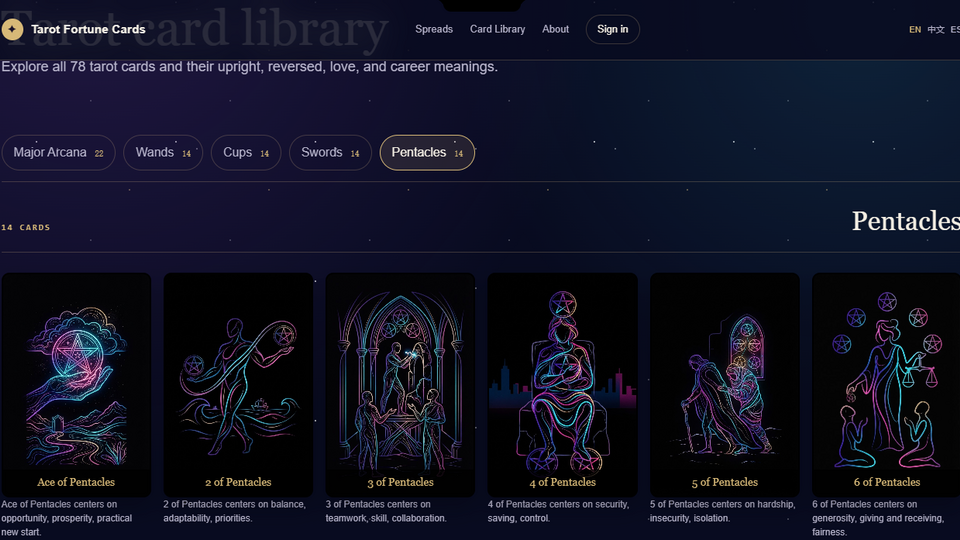 Screenshot of Tarot Fortune Cards