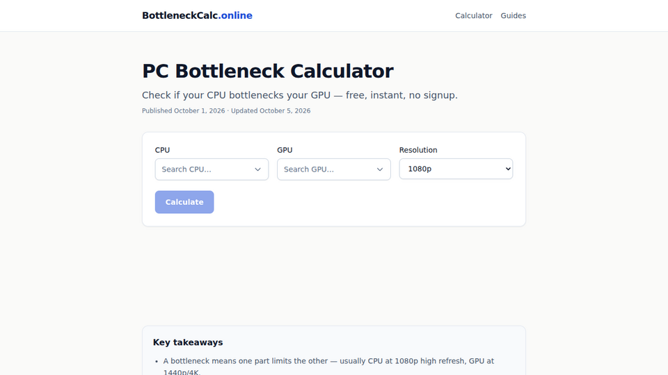 Screenshot of BottleneckCalc