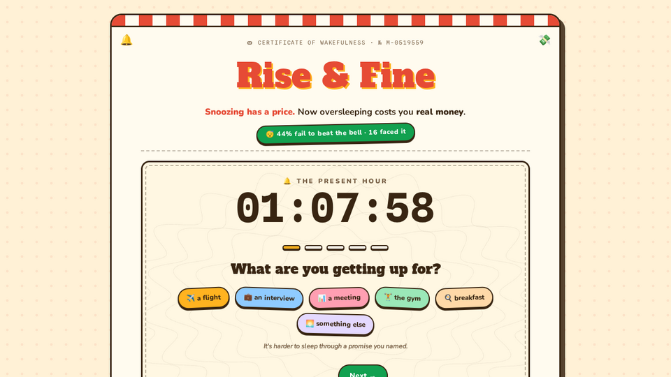 Screenshot of Rise & Fine
