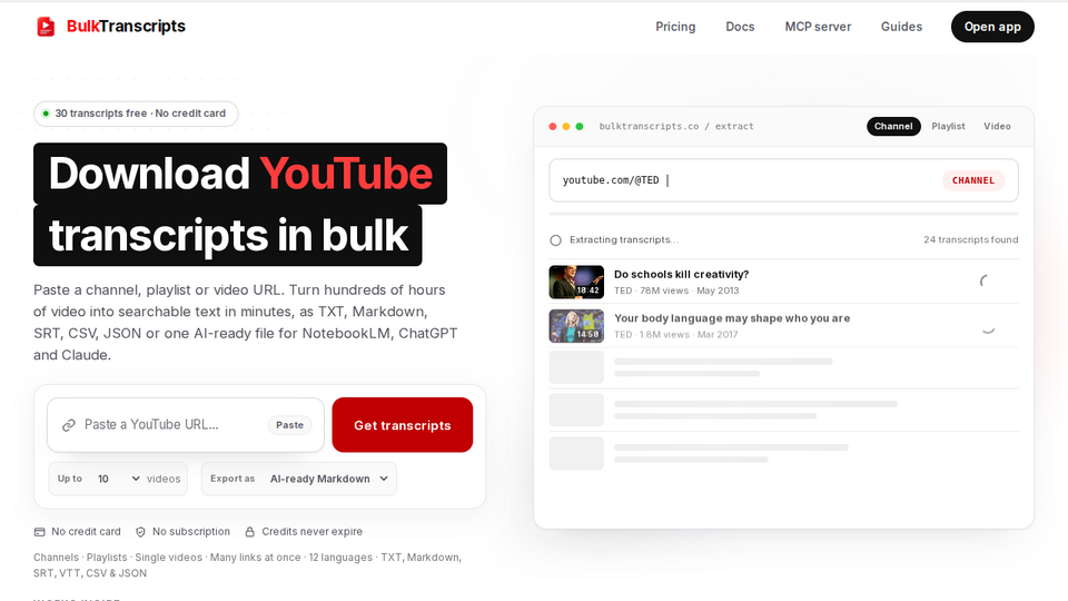 Screenshot of BulkTranscripts