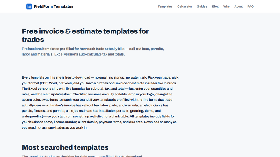 Screenshot of FieldForm Templates