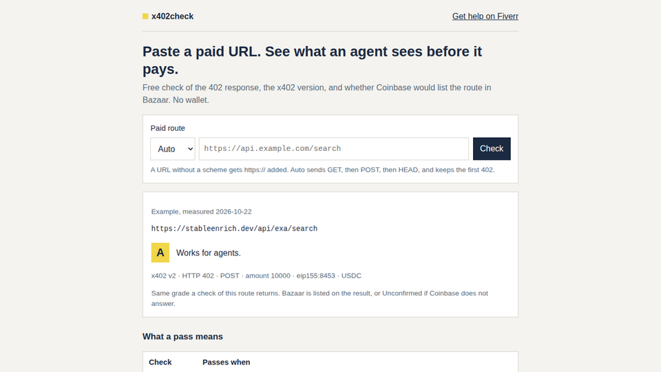 Screenshot of x402check