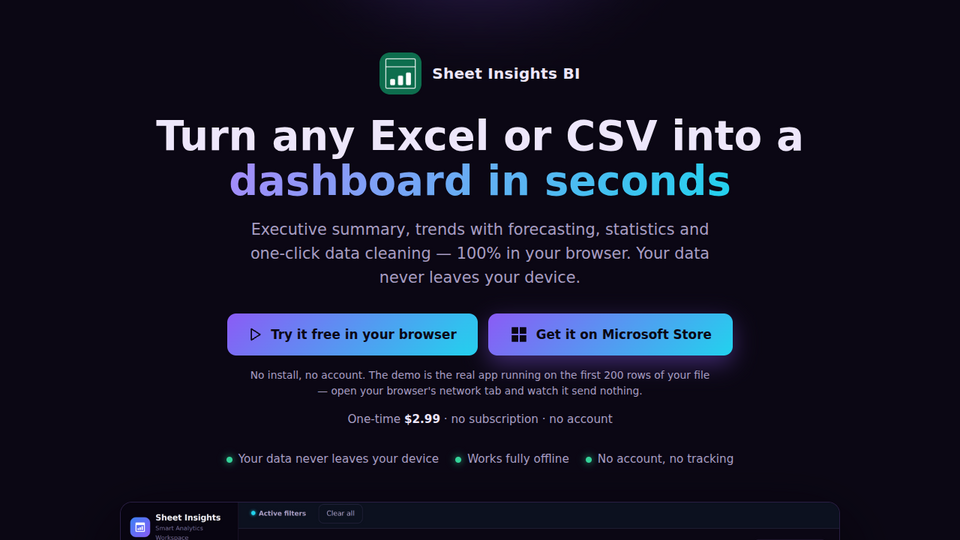 Screenshot of Sheet Insights BI