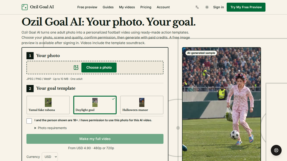 Screenshot of Ozil Goal AI