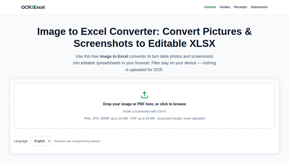 Screenshot of OCR2Excel