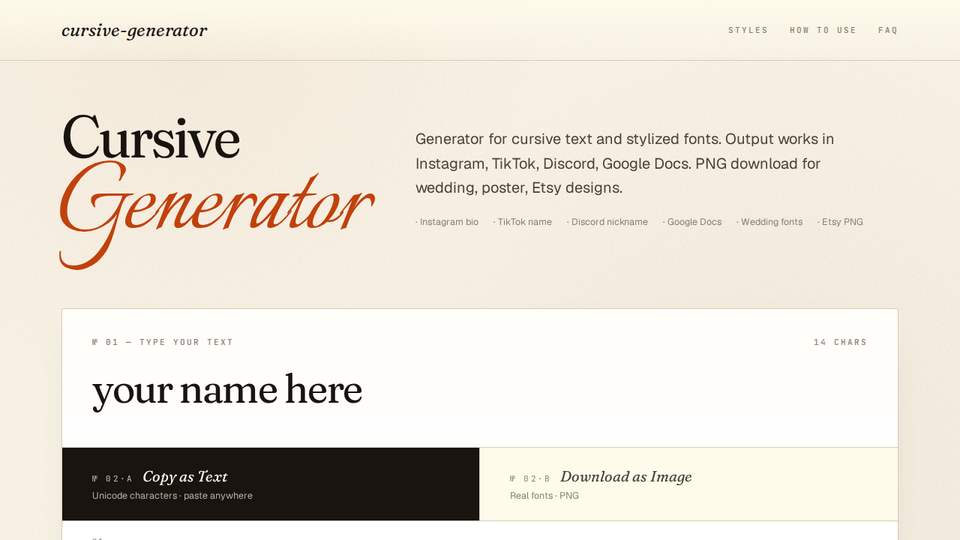 Screenshot of Cursive Generator