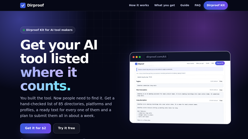 Screenshot of Dirproof