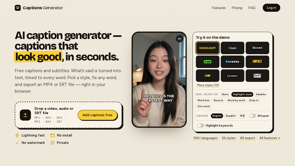 Screenshot of Captions Generator