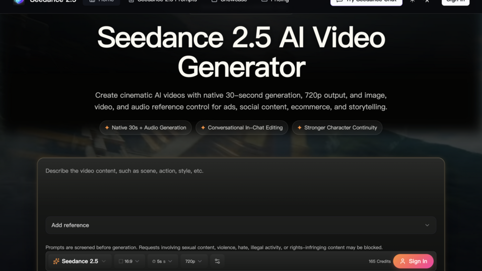 Screenshot of Seedance 2.5