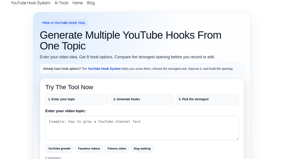Screenshot of Free AI YouTube Hook Gen