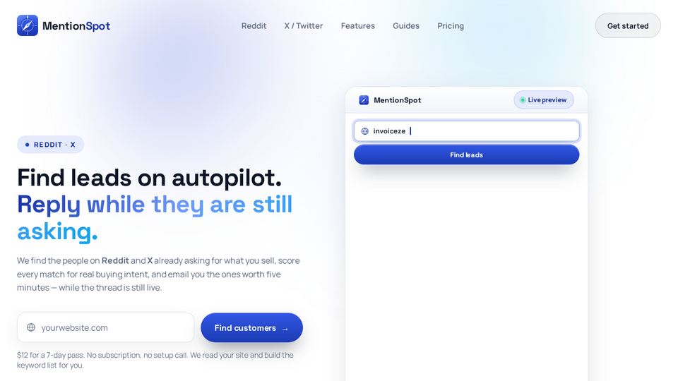 Screenshot of MentionSpot