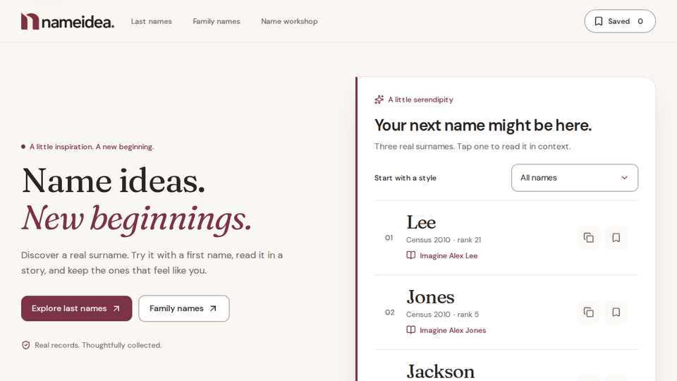 Screenshot of Nameidea