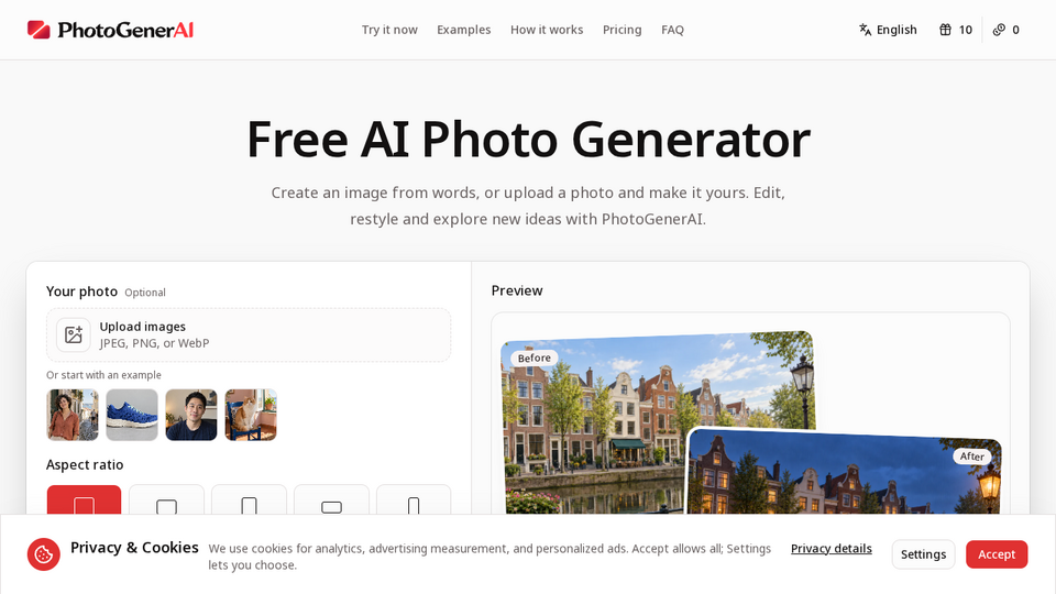 Screenshot of PhotoGenerAI