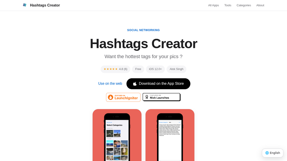 Screenshot of Hashtags Creator